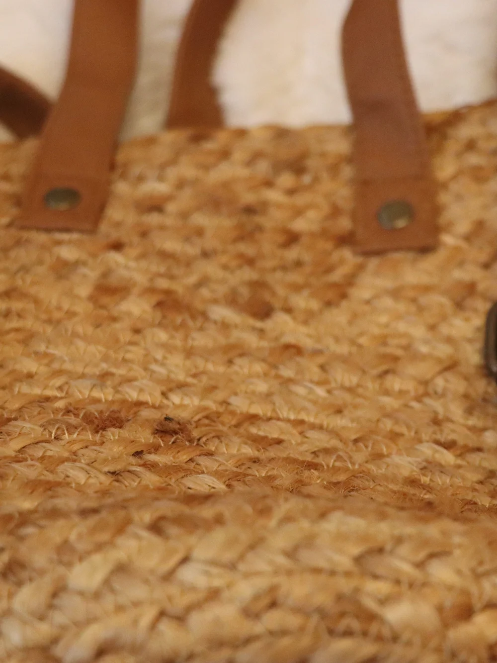 Woven Straw Tote Backpack with Brown Leather Straps
